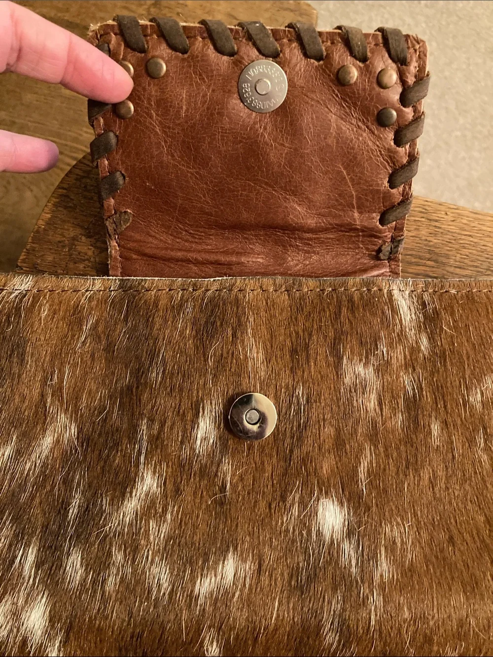 Hair on Hide & Leather Large Bifold Portfolio Wallet Like New!